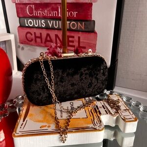 NWOY Elegant Black Velvet with gold chain Clutch  or  crossbody bag